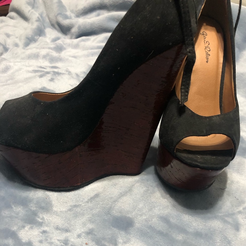 Black platform wedge heels